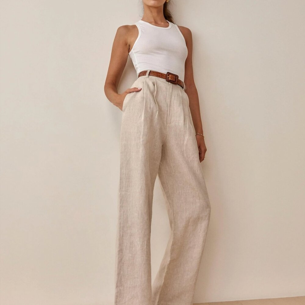 Reformation Vesta Linen Pant Oatmeal